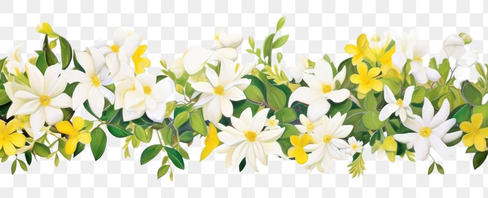 PNG White flowers border pattern plant petal.
