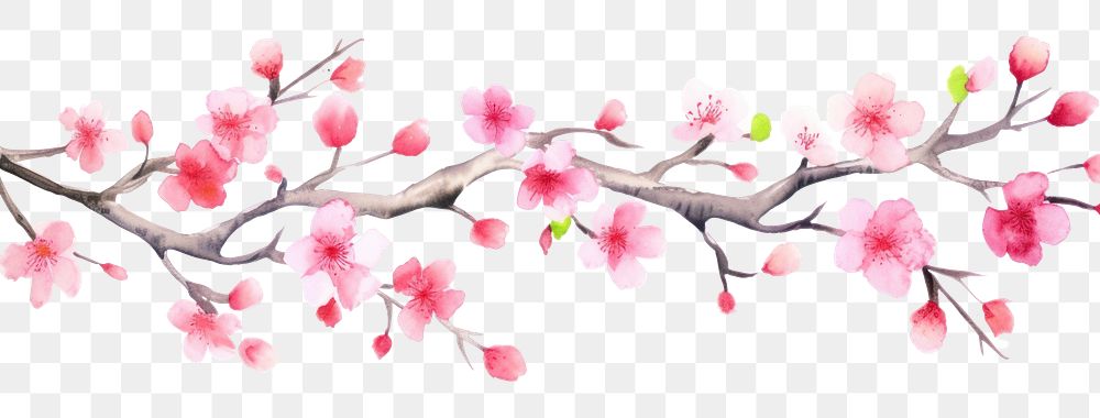 PNG Cherry blossom flowers border plant white background springtime.