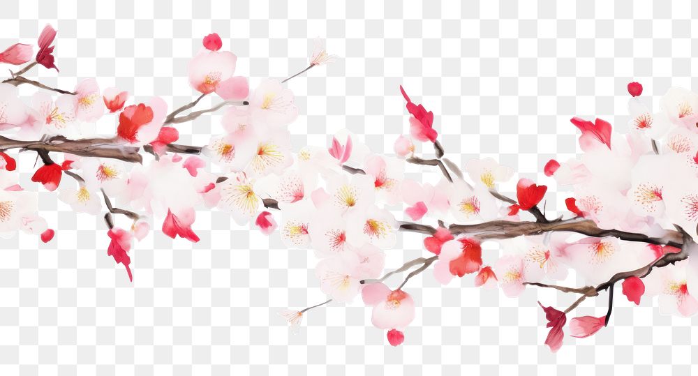 PNG Cherry blossom flowers border plant white white background.