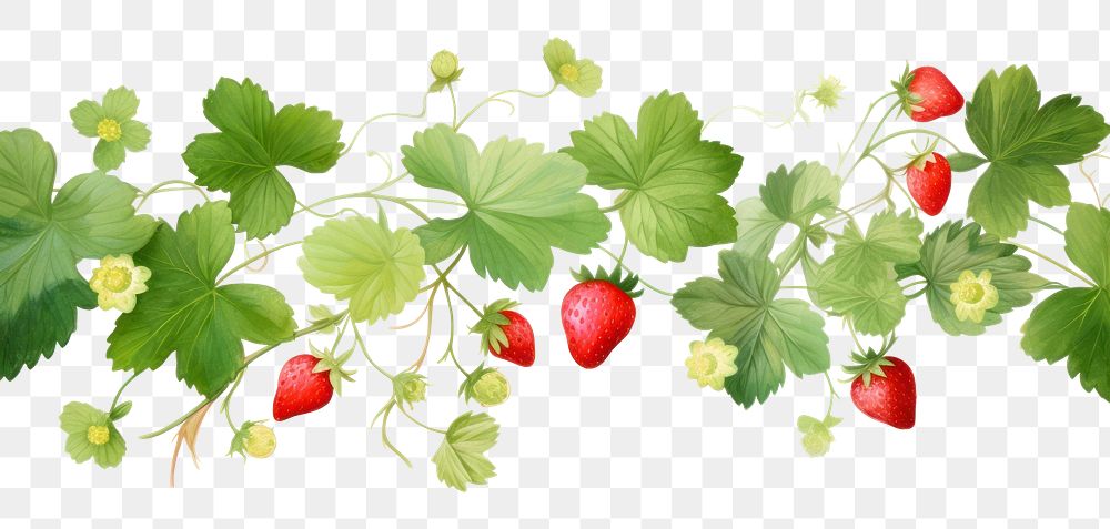 PNG Strawberry and ivy leaves border fruit plant food.