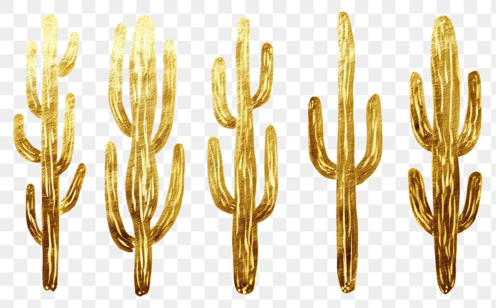 PNG  Cactuses plant gold white background. AI generated Image by rawpixel.