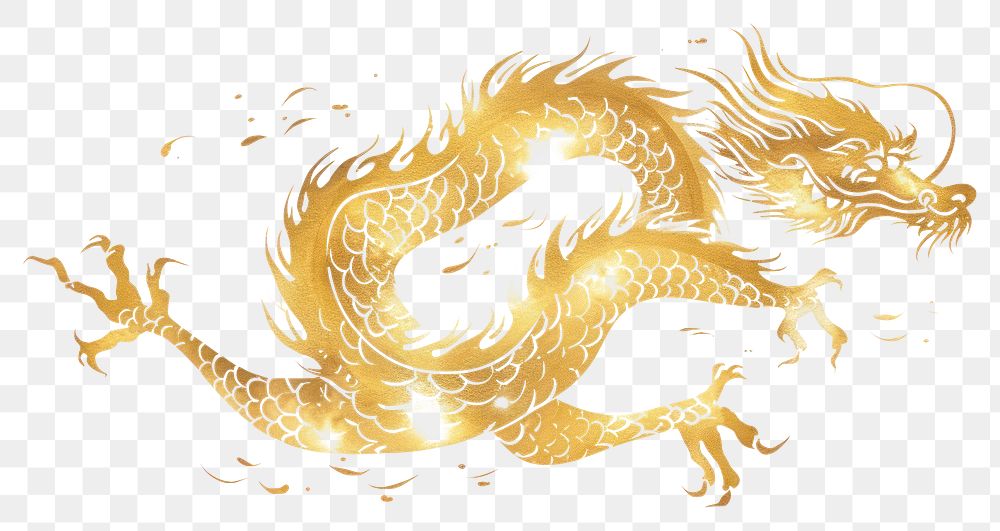 PNG  Chinese dragon gold white background chinese dragon. AI generated Image by rawpixel.