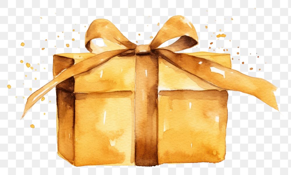 PNG  Gift box gold white background celebration. AI generated Image by rawpixel.