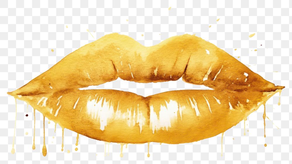 PNG  Lip gold white background splattered. AI generated Image by rawpixel.