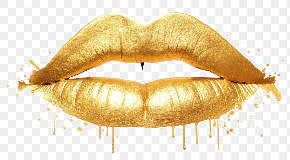 PNG  Lip lipstick gold white background