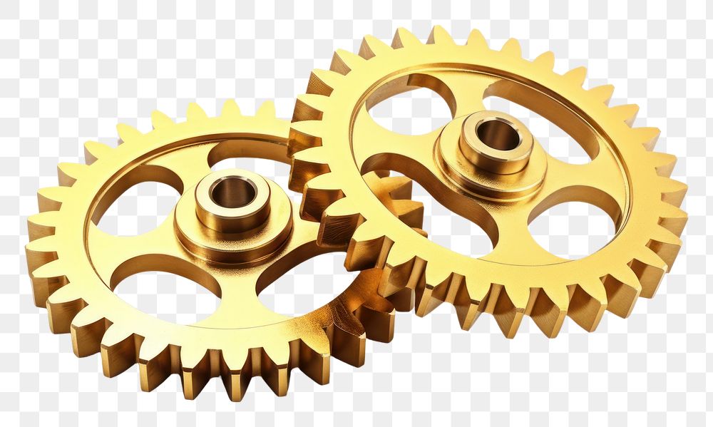 PNG  Two gears gold white background clockworks. AI generated Image by rawpixel.