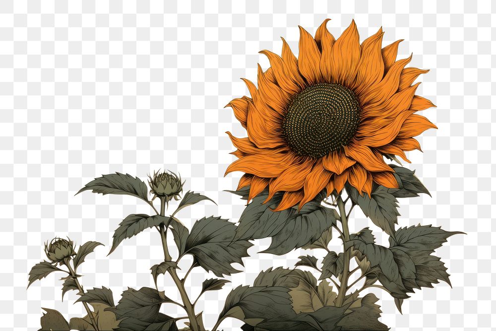 PNG  An isolated sunflower plant inflorescence tranquility. AI generated Image by rawpixel.