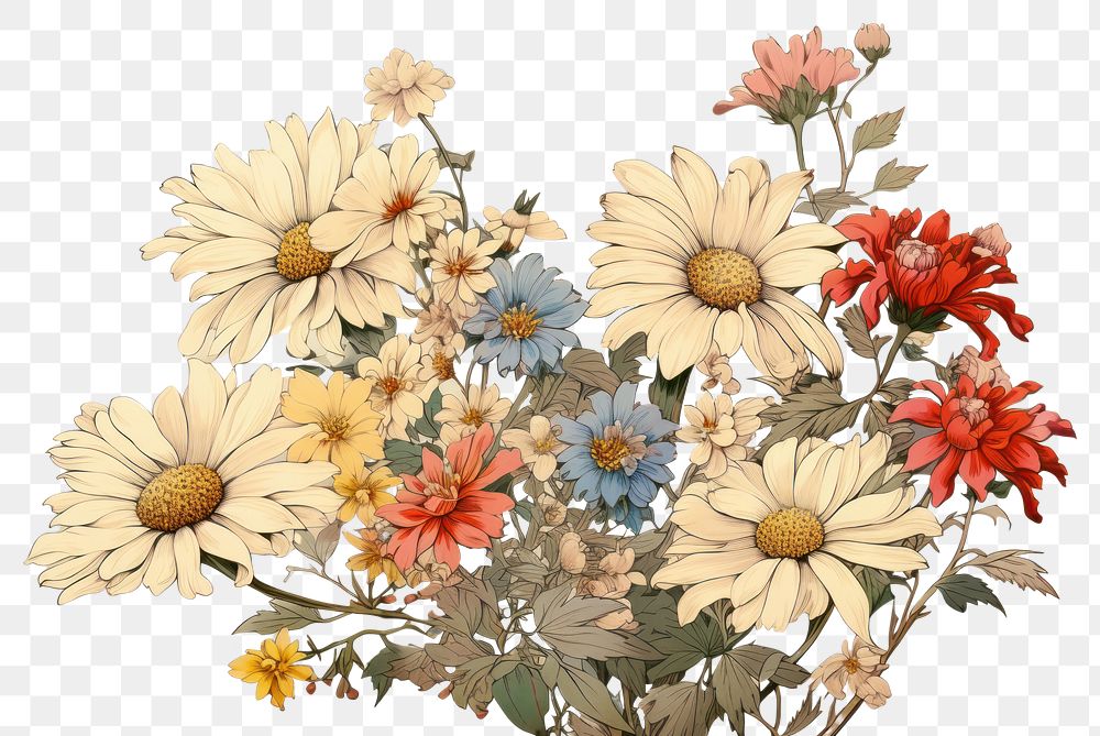 PNG  Isolated daisy bouquet flower art pattern. AI generated Image by rawpixel.