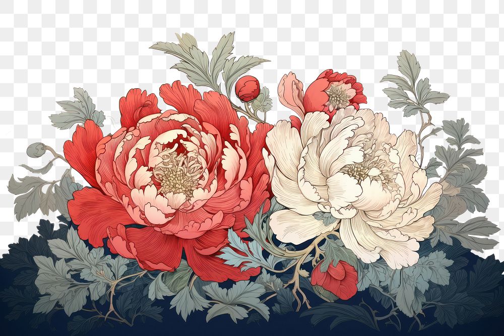 PNG  Isolated peony bouquet border flower art pattern