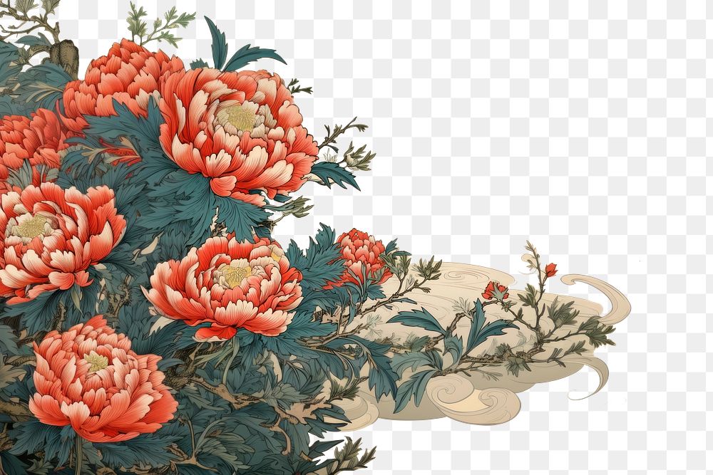 PNG  Isolated peony bouquet border flower art pattern