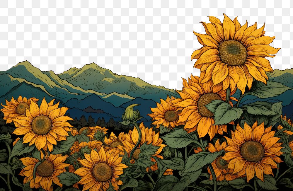 PNG  Stunning sunflower field art backgrounds outdoors