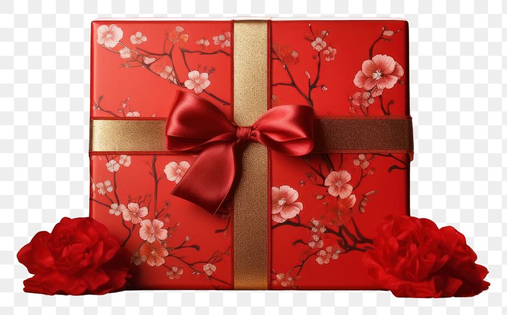 PNG  Chinese New Year style of gift box red chinese new year celebration.