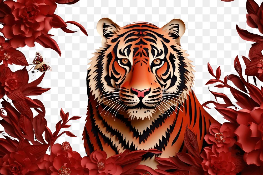 PNG  Chinese New Year style of tiger wildlife animal mammal.