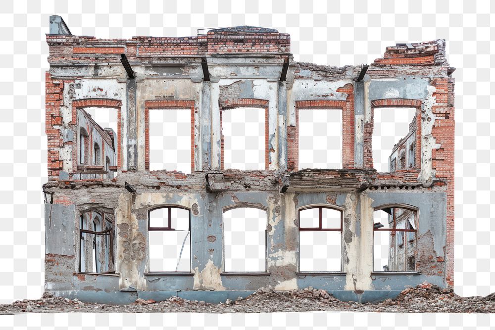 PNG  Destroyed building architecture ruins white background