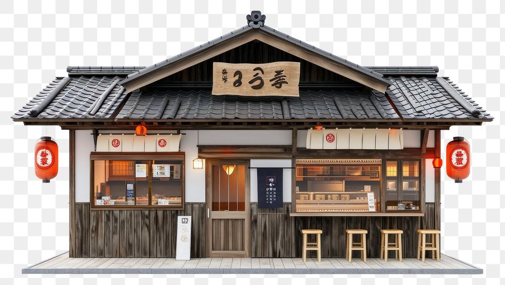 PNG  Local japanese ramen restaurant architecture building white background.