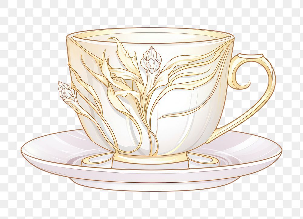 illustration of *coffee cup in the style of Alphonse Mucha* isolated on white background --ar 3:2 --style 19pADPufIwHTB19