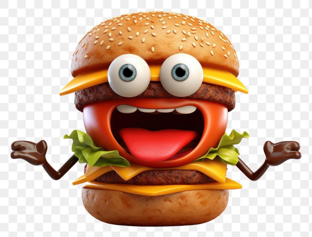 PNG Burger cartoon food anthropomorphic. AI generated Image by rawpixel.