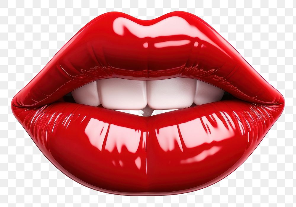 PNG Glossy red woman lips with tongue cosmetics lipstick white background.