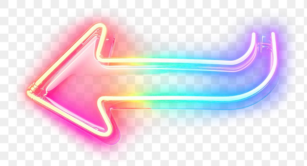 PNG  3D render of neon arrow icon rainbow light illuminated