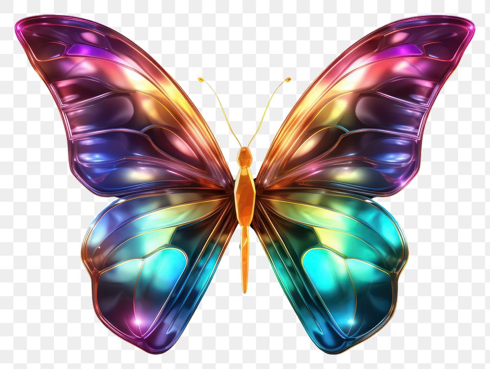 PNG  3D render of neon butterfly icon animal insect purple.