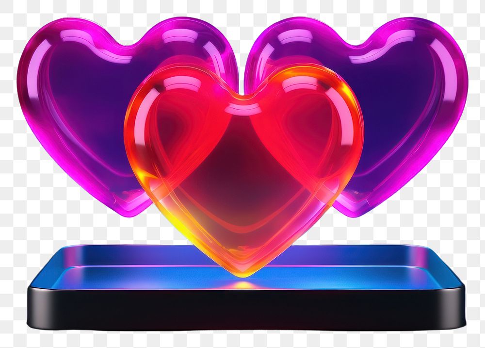 PNG  3D render of neon hearts icon illuminated technology chandelier.
