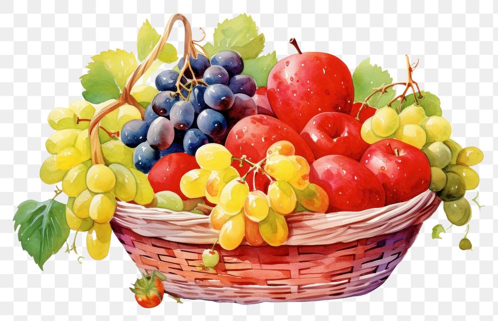 PNG  Fruit basket grapes plant food.
