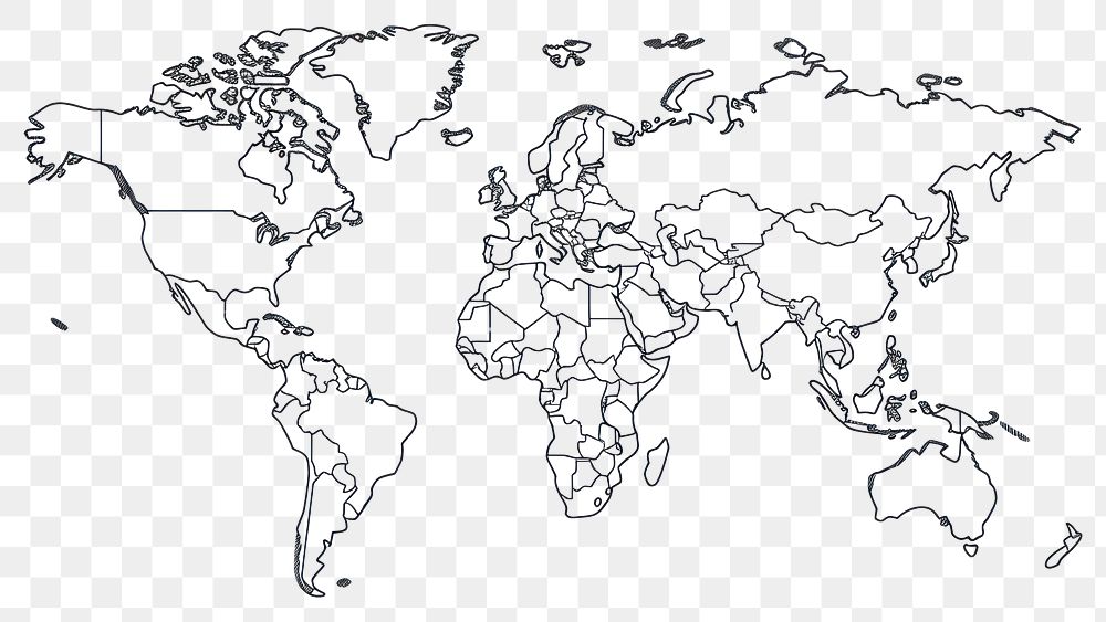 PNG  World map sketch drawing white.
