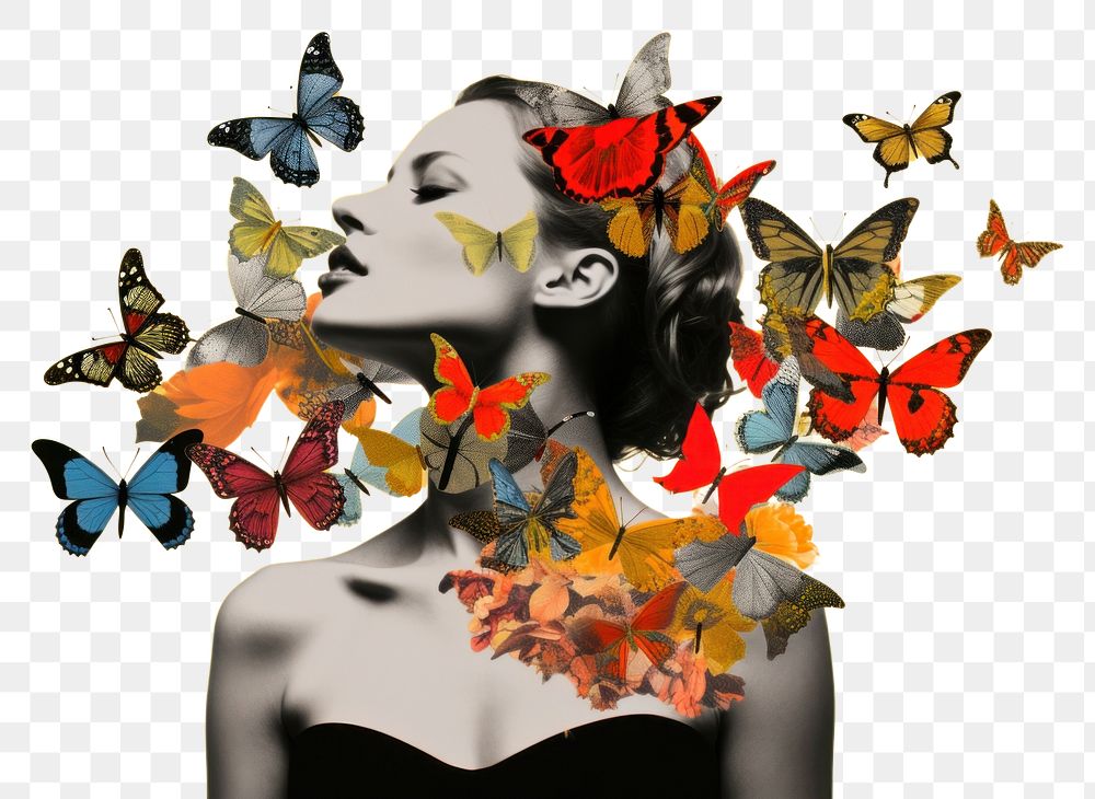 PNG Leaves and butterflies butterfly portrait graphics. AI generated Image by rawpixel.