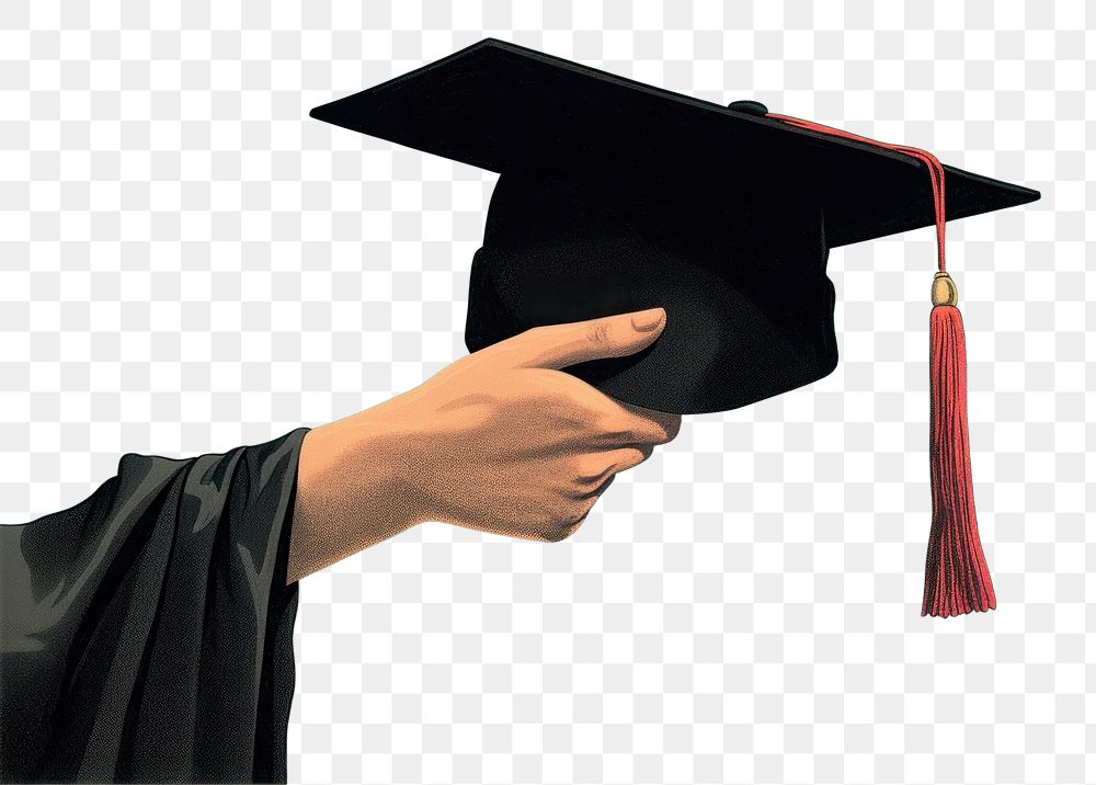 PNG  Graduation cap holding hand intelligence.