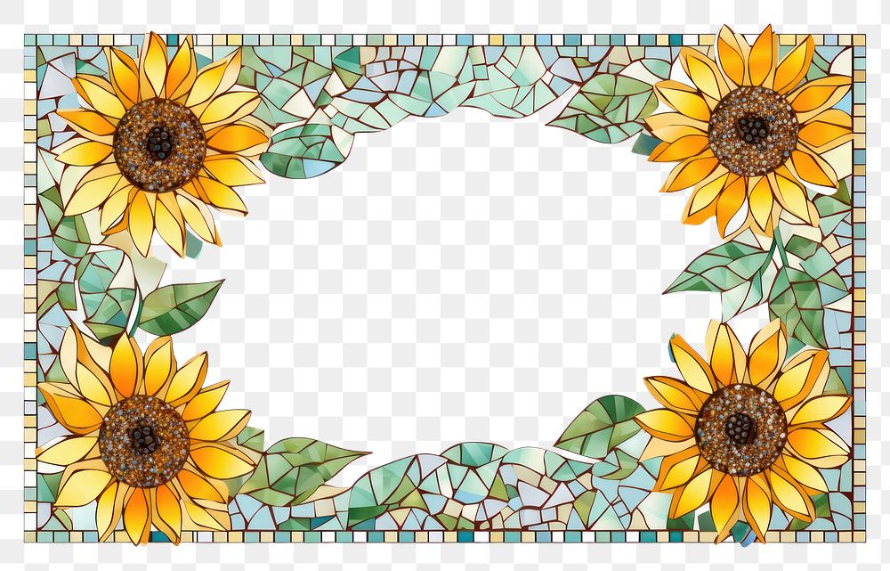 PNG  Sunflower mosaic frame art backgrounds plant.