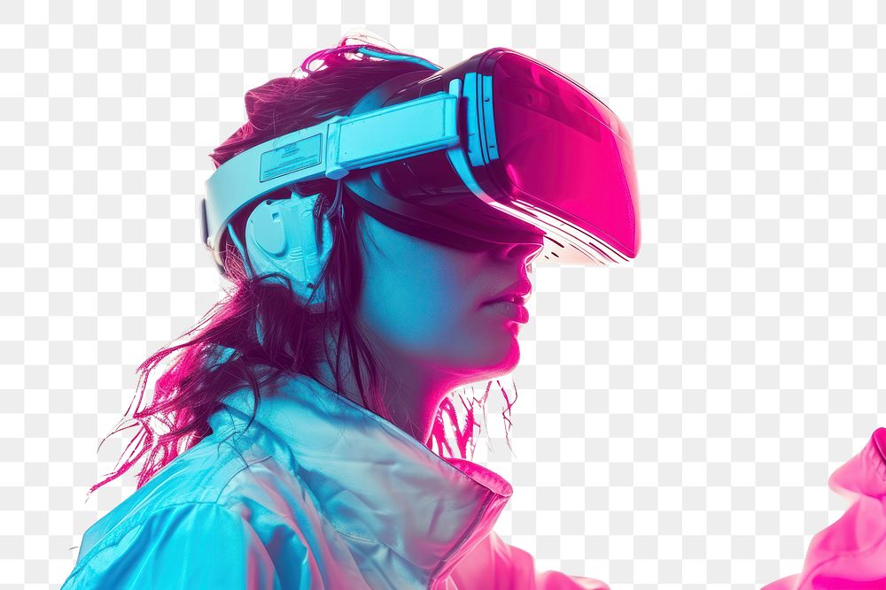 PNG  Woman wearing VR glasses futuristic photography portrait adult.