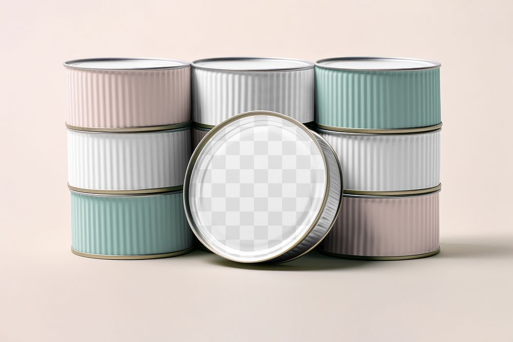 Stacked tin cans png mockup, transparent design