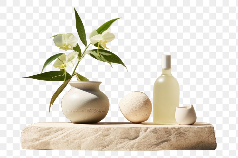 PNG  Spa composition with body care plant vase simplicity.