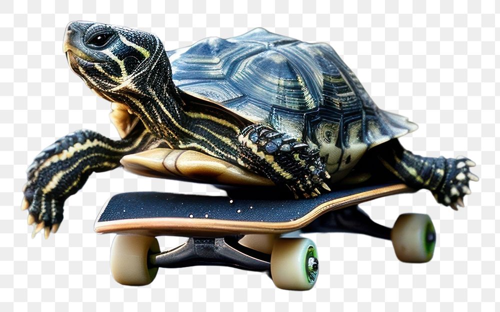 PNG Cute tortoise on skateboard reptile animal wildlife.