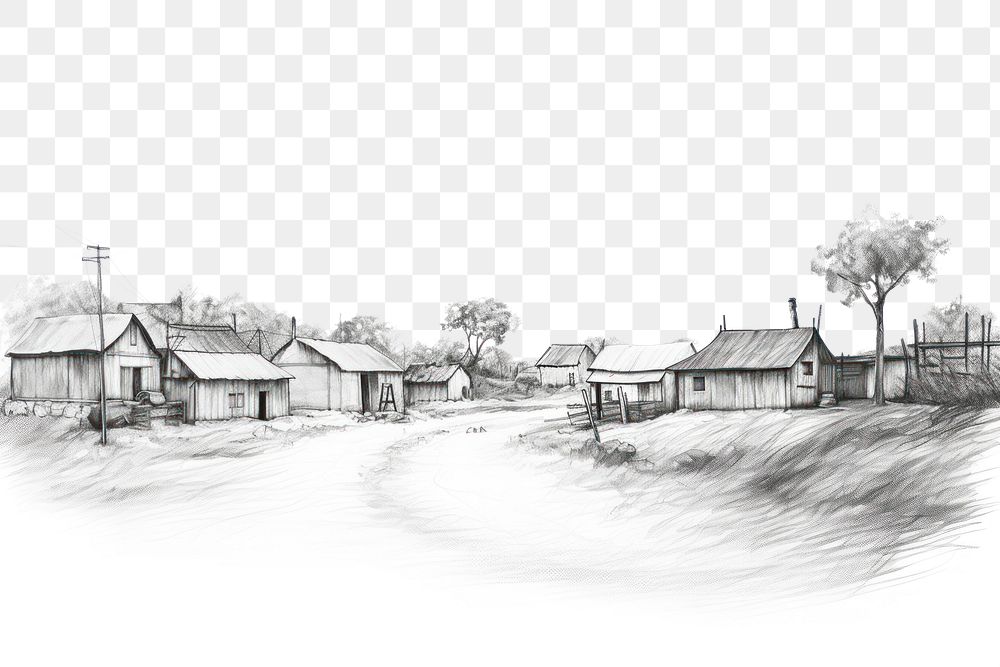 PNG Small village drawing sketch outdoors. 