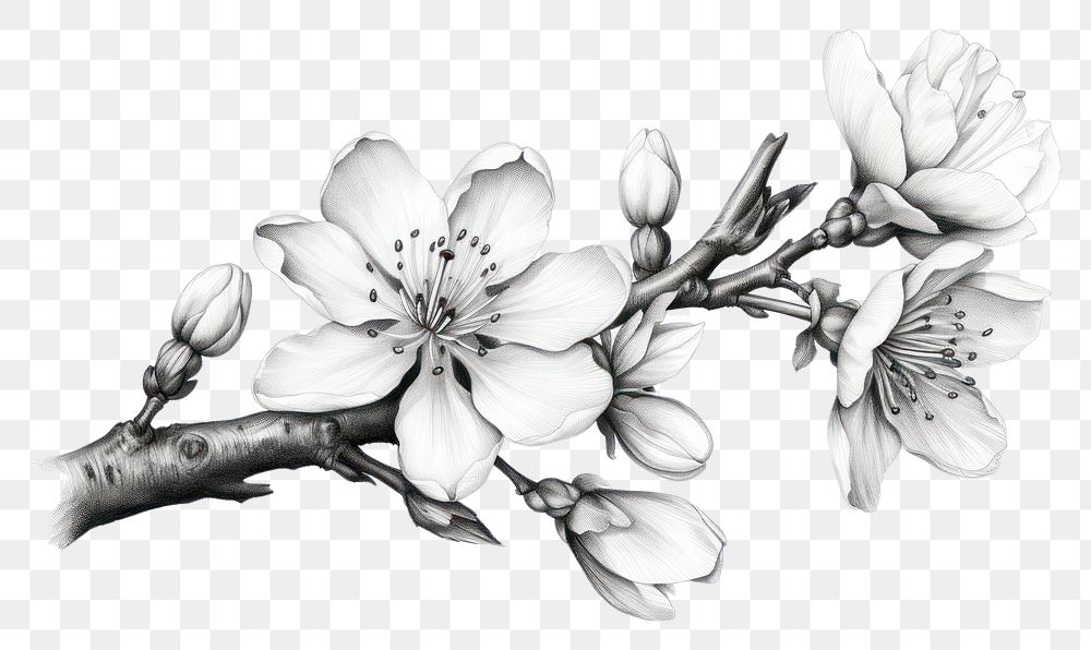 PNG Cherry blossom drawing sketch flower. AI generated Image by rawpixel.