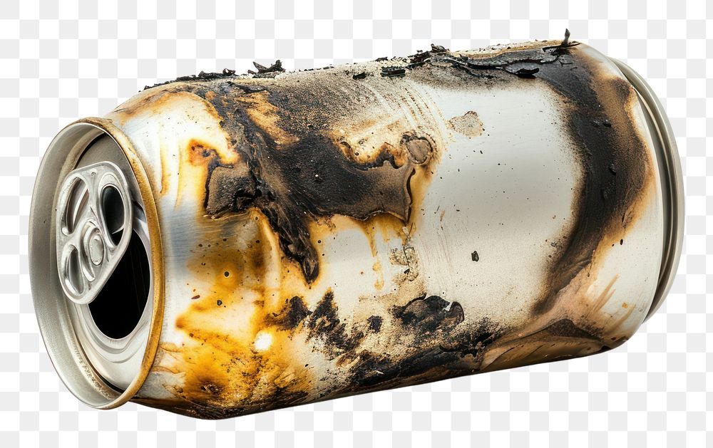 PNG  A soda can burnt white background lighting yellow.