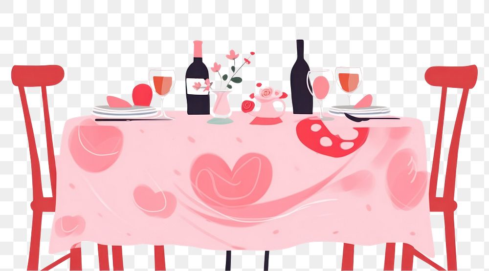 PNG  Valentine dinner table tablecloth furniture wine. AI generated Image by rawpixel.