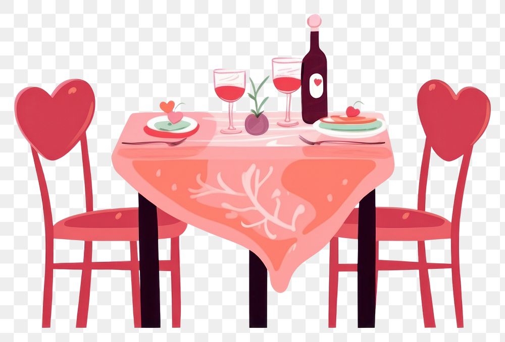 PNG  Valentine dinner table tablecloth furniture chair. AI generated Image by rawpixel.