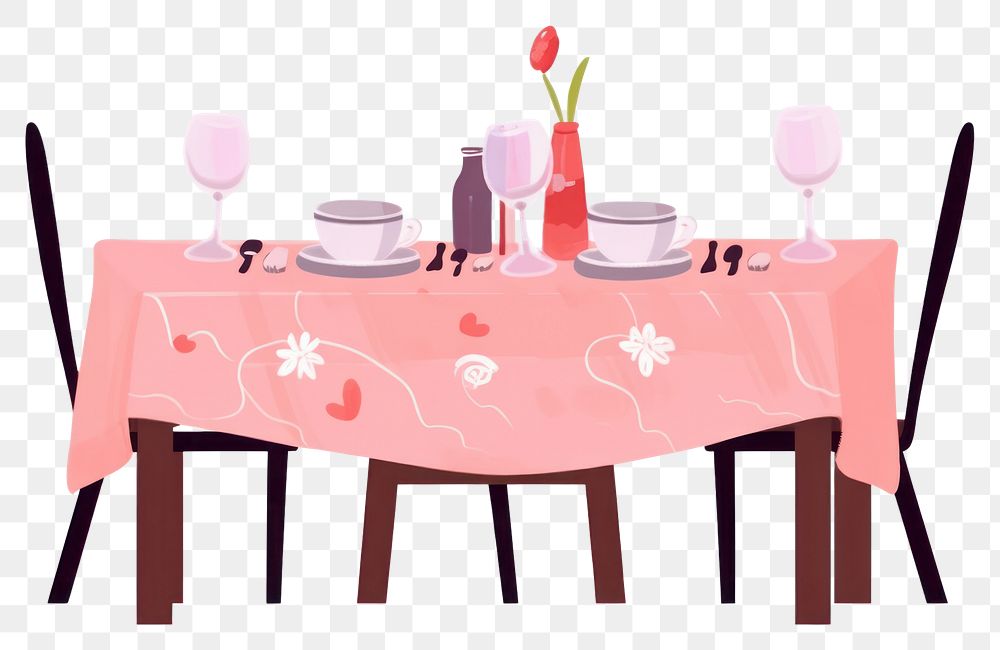 PNG  Valentine dinner table tablecloth furniture linens. AI generated Image by rawpixel.
