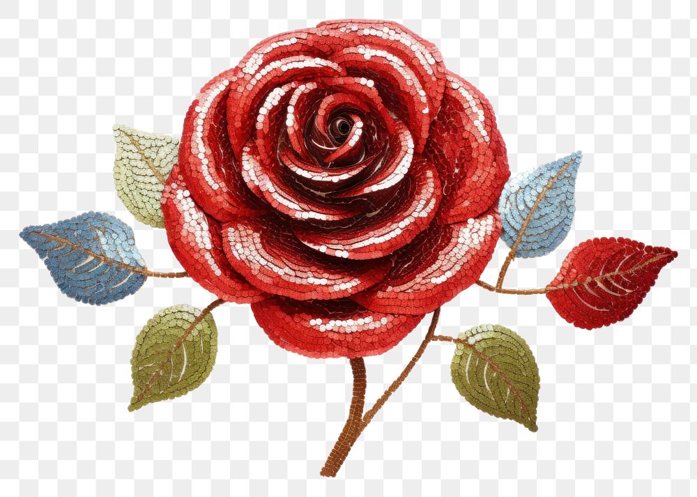 PNG Colorful rose embroidery pattern flower.