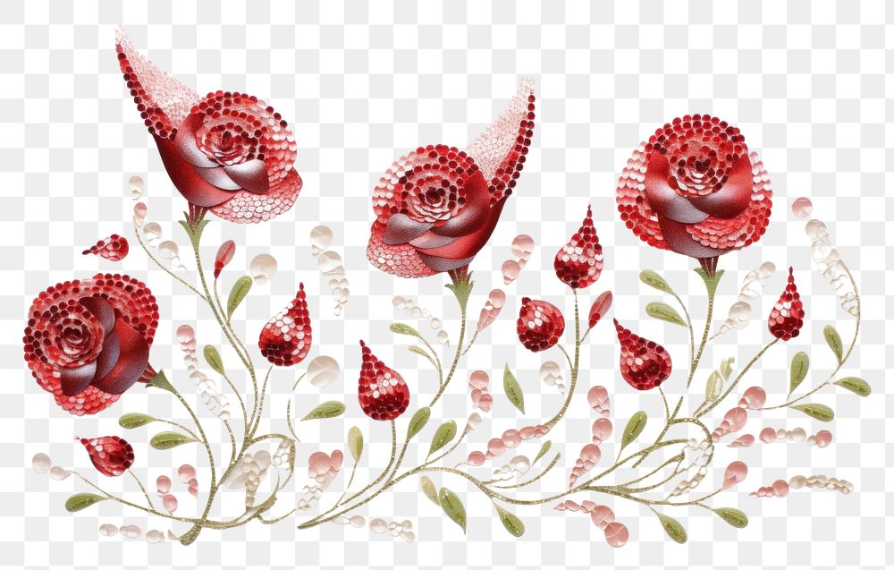 PNG Roses pattern embroidery art.