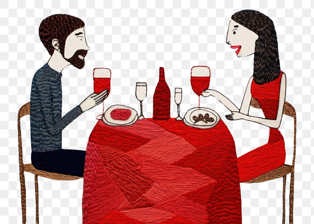 PNG  Man and woman smile at dinner art cartoon adult.