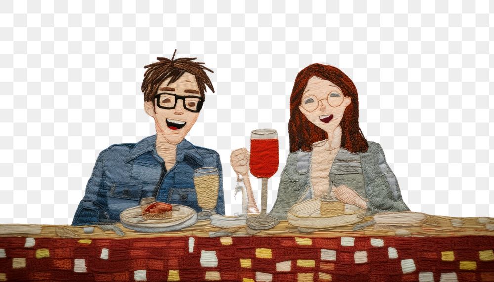 PNG  Couple smile and dinner at restaurant glasses cartoon adult.