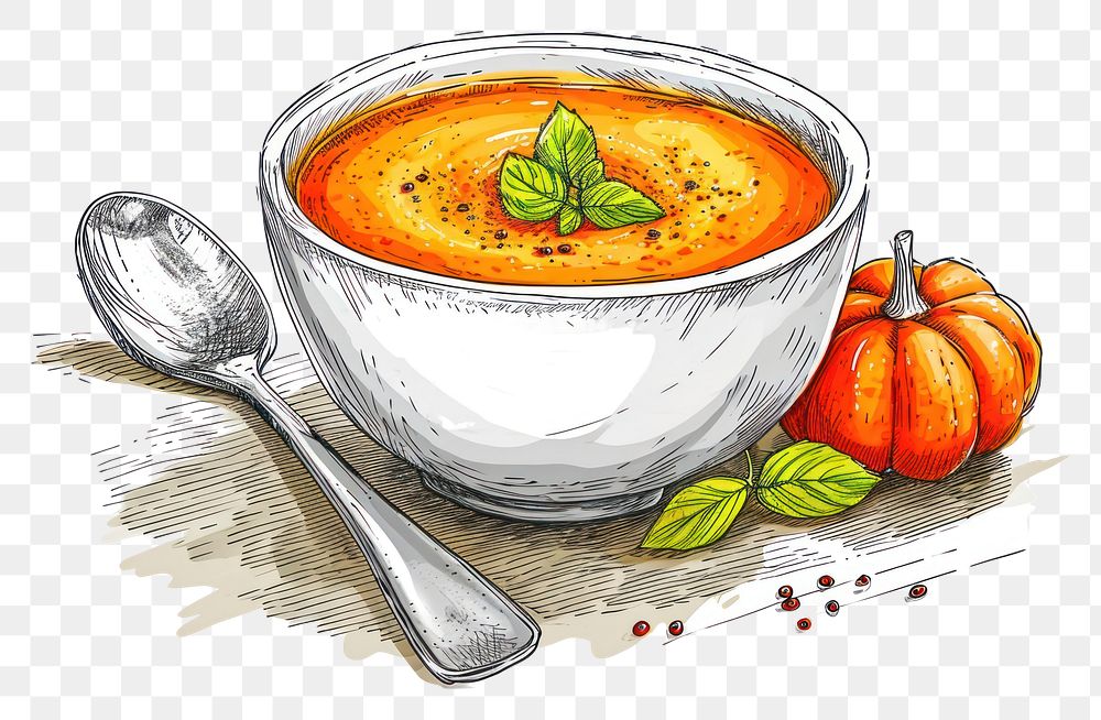 PNG Pumpkin soup vegetable spoon food.