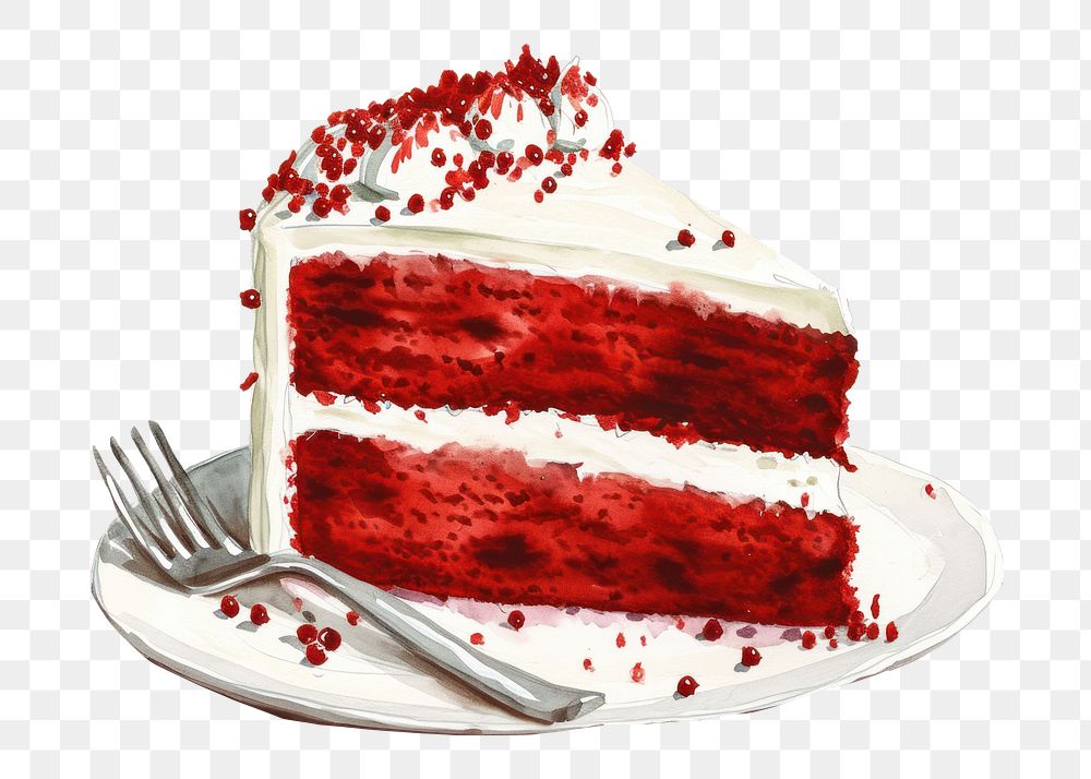 PNG Red velvet cake dessert food fork.