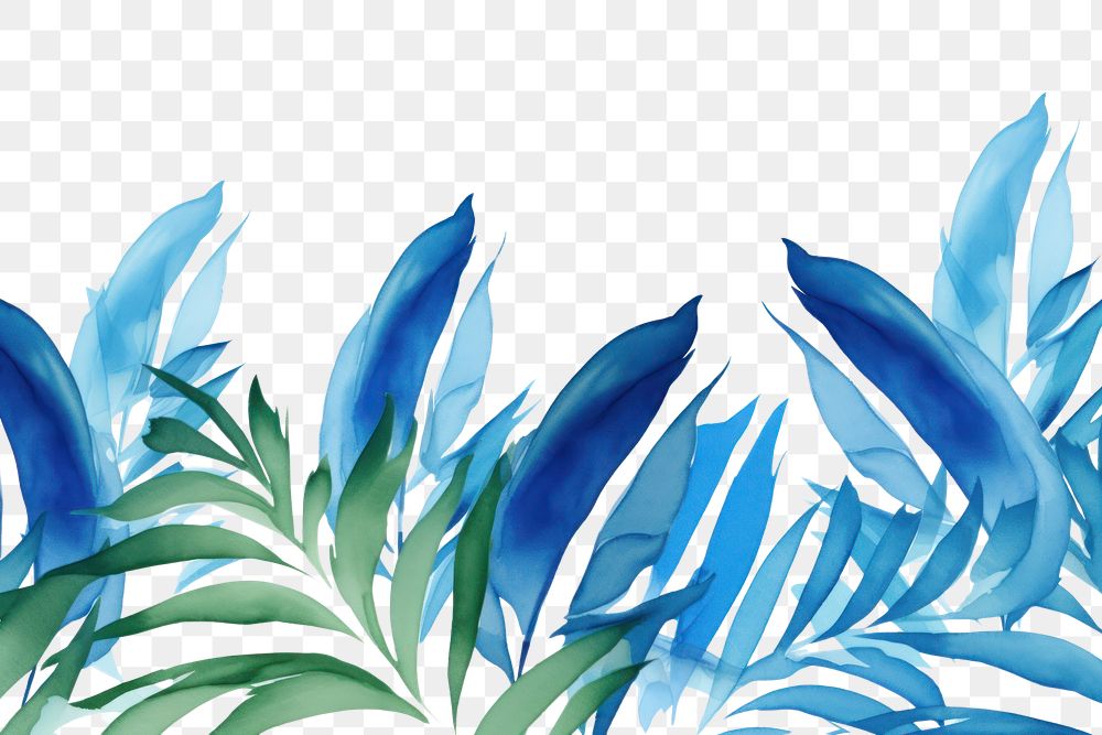 PNG Blue tropical leaves border backgrounds pattern nature.