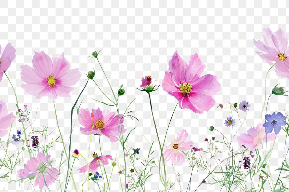 PNG Pink cosmos flowers and wildflowers outdoors blossom nature.