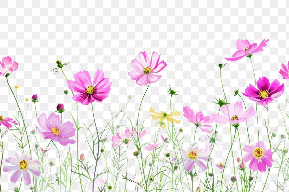 PNG Pink cosmos flowers and wildflowers backgrounds outdoors blossom.