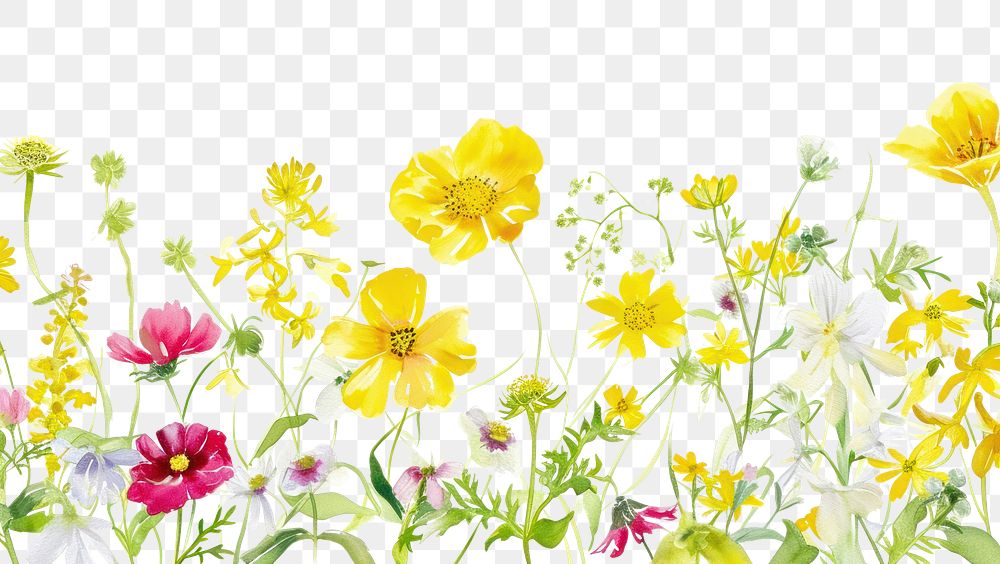 PNG Yellow flowers and wildflowers backgrounds outdoors pattern.
